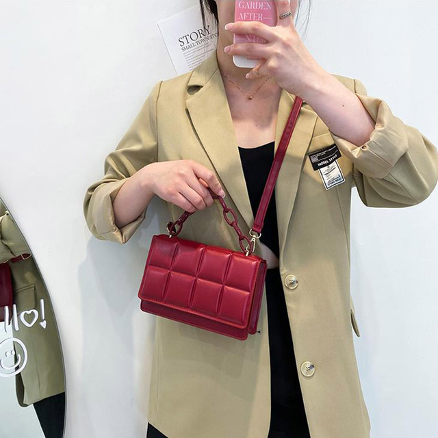 Torba damska na ramię Driga Retro PU skórzana w kratkę 2021 – modna, prosta, kwadratowa mini torba w jednolitym kolorze - Wianko - 11