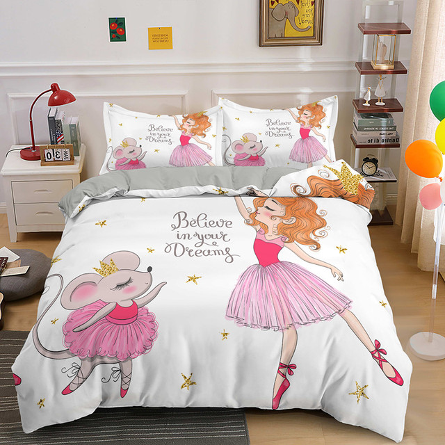 Zestaw pościeli Cartoon dla dzieci - dziewczęcy balet - kapa na kołdrę i poszewki na poduszkę - księżniczka dekoracja sypialni - Wianko - 22