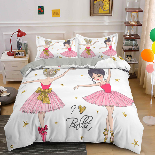 Zestaw pościeli Cartoon dla dzieci - dziewczęcy balet - kapa na kołdrę i poszewki na poduszkę - księżniczka dekoracja sypialni - Wianko - 20