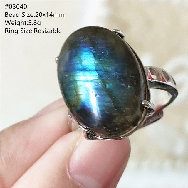 Pierre Silver - Prawdziwy naturalny labradoryt niebieski pierścień 925 Sterling Silver z regulacją światła - Wianko - 199