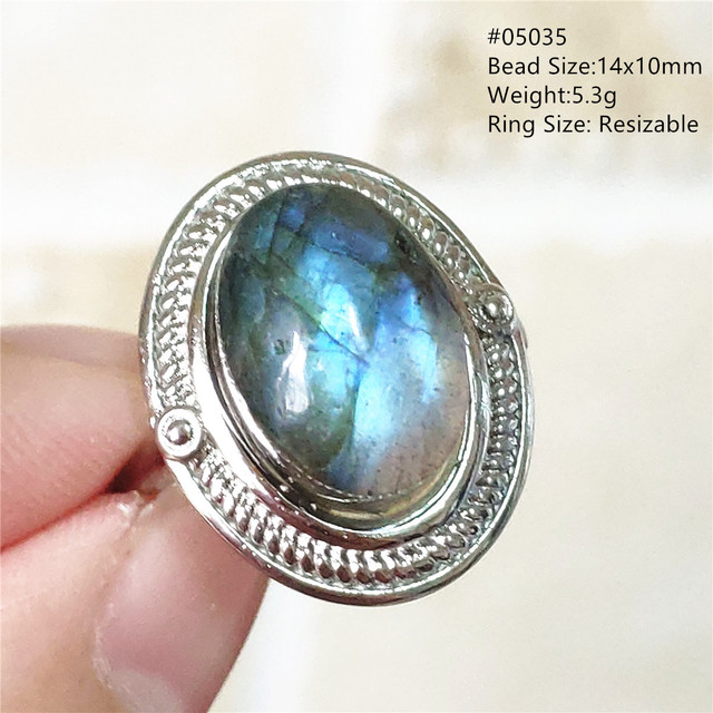 Pierre Silver - Prawdziwy naturalny labradoryt niebieski pierścień 925 Sterling Silver z regulacją światła - Wianko - 32