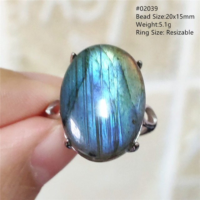 Pierre Silver - Prawdziwy naturalny labradoryt niebieski pierścień 925 Sterling Silver z regulacją światła - Wianko - 145