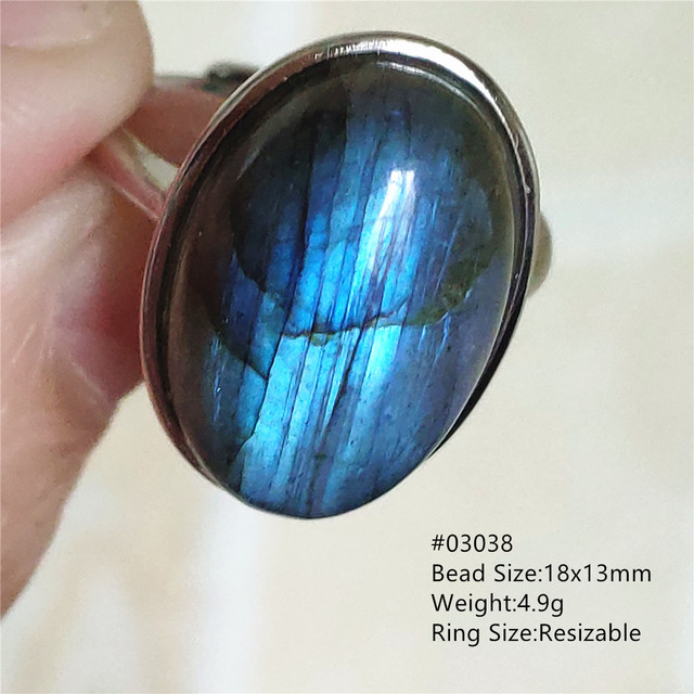 Pierre Silver - Prawdziwy naturalny labradoryt niebieski pierścień 925 Sterling Silver z regulacją światła - Wianko - 195