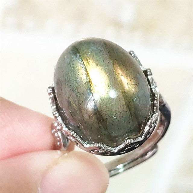 Pierre Silver - Prawdziwy naturalny labradoryt niebieski pierścień 925 Sterling Silver z regulacją światła - Wianko - 232