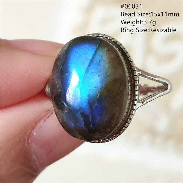 Pierre Silver - Prawdziwy naturalny labradoryt niebieski pierścień 925 Sterling Silver z regulacją światła - Wianko - 69