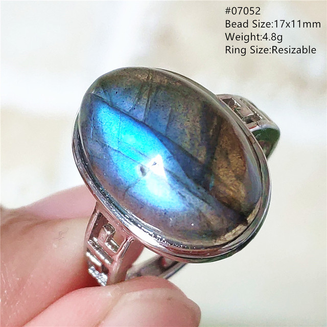 Pierre Silver - Prawdziwy naturalny labradoryt niebieski pierścień 925 Sterling Silver z regulacją światła - Wianko - 5