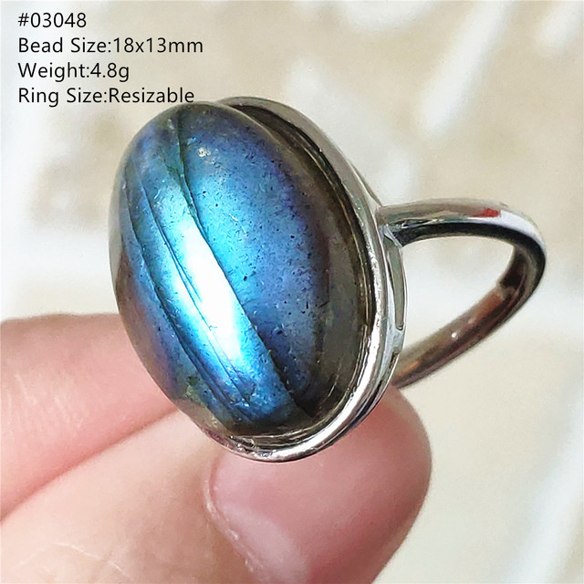 Pierre Silver - Prawdziwy naturalny labradoryt niebieski pierścień 925 Sterling Silver z regulacją światła - Wianko - 215