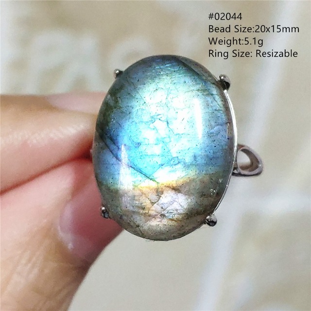 Pierre Silver - Prawdziwy naturalny labradoryt niebieski pierścień 925 Sterling Silver z regulacją światła - Wianko - 155