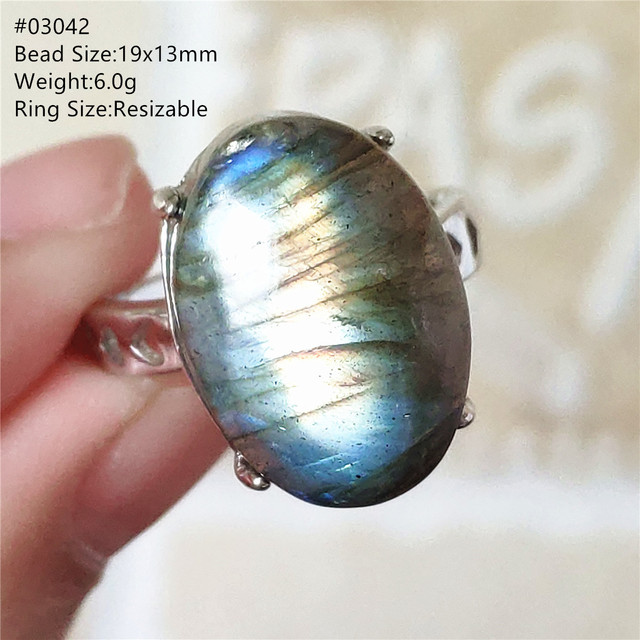 Pierre Silver - Prawdziwy naturalny labradoryt niebieski pierścień 925 Sterling Silver z regulacją światła - Wianko - 203