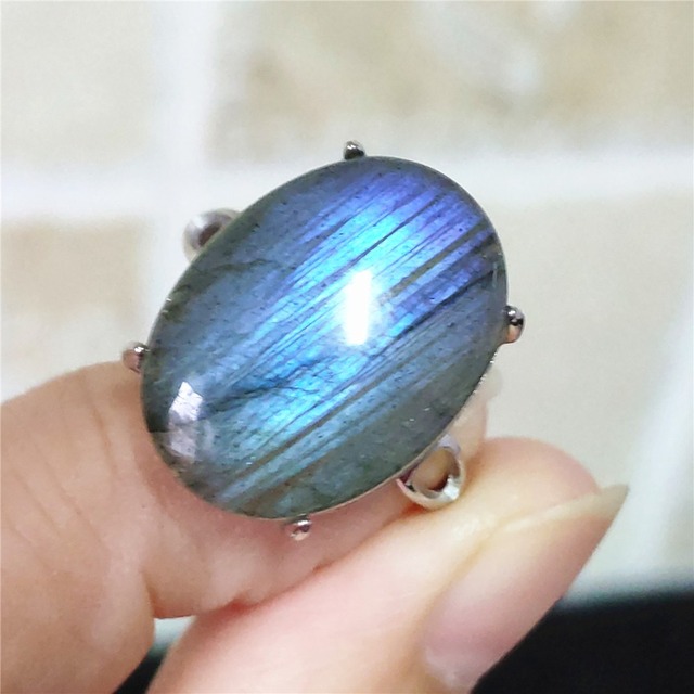 Pierre Silver - Prawdziwy naturalny labradoryt niebieski pierścień 925 Sterling Silver z regulacją światła - Wianko - 158