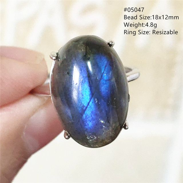 Pierre Silver - Prawdziwy naturalny labradoryt niebieski pierścień 925 Sterling Silver z regulacją światła - Wianko - 254