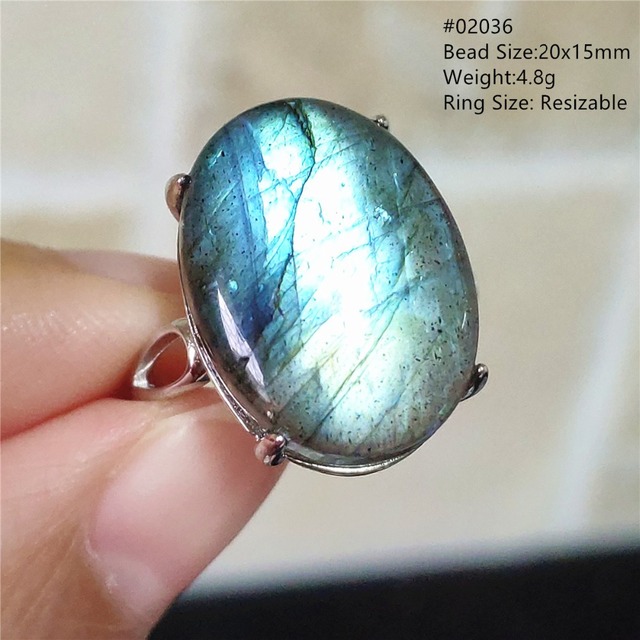 Pierre Silver - Prawdziwy naturalny labradoryt niebieski pierścień 925 Sterling Silver z regulacją światła - Wianko - 139