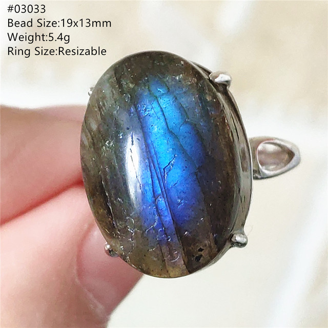 Pierre Silver - Prawdziwy naturalny labradoryt niebieski pierścień 925 Sterling Silver z regulacją światła - Wianko - 185