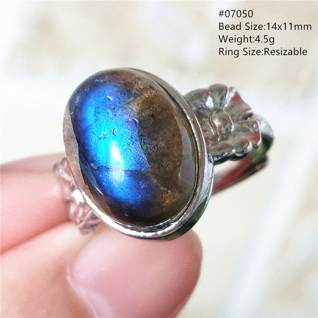 Pierre Silver - Prawdziwy naturalny labradoryt niebieski pierścień 925 Sterling Silver z regulacją światła - Wianko - 1