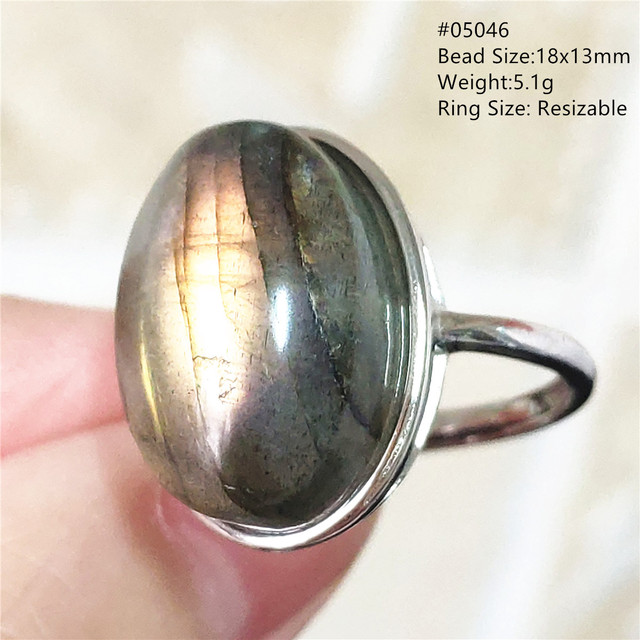 Pierre Silver - Prawdziwy naturalny labradoryt niebieski pierścień 925 Sterling Silver z regulacją światła - Wianko - 252