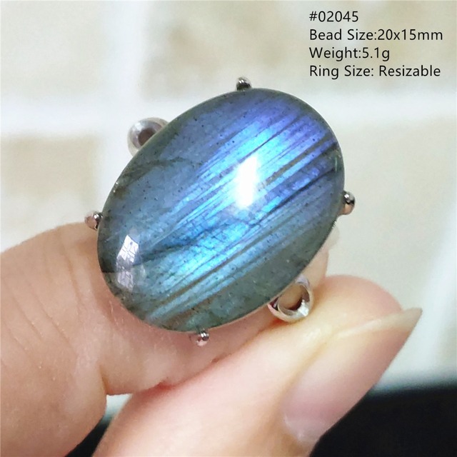 Pierre Silver - Prawdziwy naturalny labradoryt niebieski pierścień 925 Sterling Silver z regulacją światła - Wianko - 157