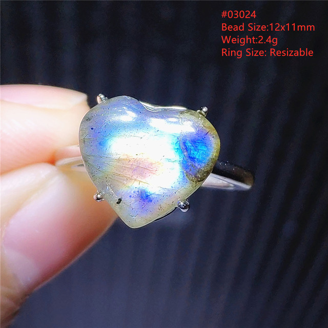 Pierre Silver - Prawdziwy naturalny labradoryt niebieski pierścień 925 Sterling Silver z regulacją światła - Wianko - 167