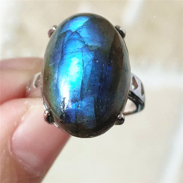 Pierre Silver - Prawdziwy naturalny labradoryt niebieski pierścień 925 Sterling Silver z regulacją światła - Wianko - 210