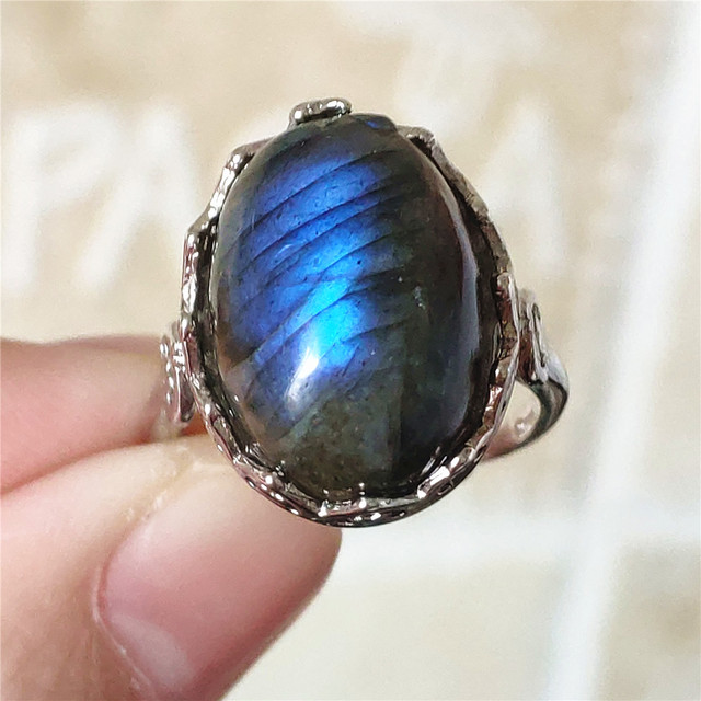 Pierre Silver - Prawdziwy naturalny labradoryt niebieski pierścień 925 Sterling Silver z regulacją światła - Wianko - 190