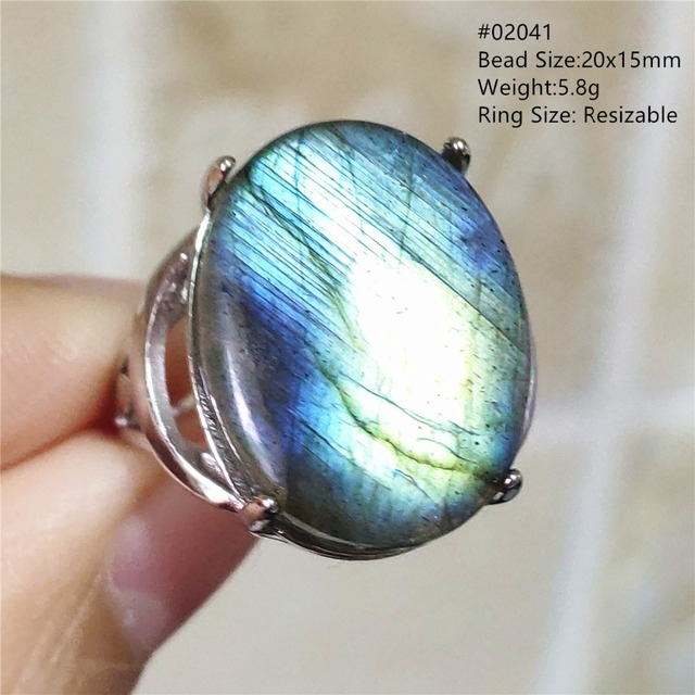 Pierre Silver - Prawdziwy naturalny labradoryt niebieski pierścień 925 Sterling Silver z regulacją światła - Wianko - 149