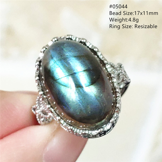 Pierre Silver - Prawdziwy naturalny labradoryt niebieski pierścień 925 Sterling Silver z regulacją światła - Wianko - 249