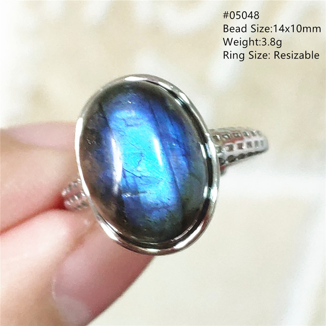 Pierre Silver - Prawdziwy naturalny labradoryt niebieski pierścień 925 Sterling Silver z regulacją światła - Wianko - 256