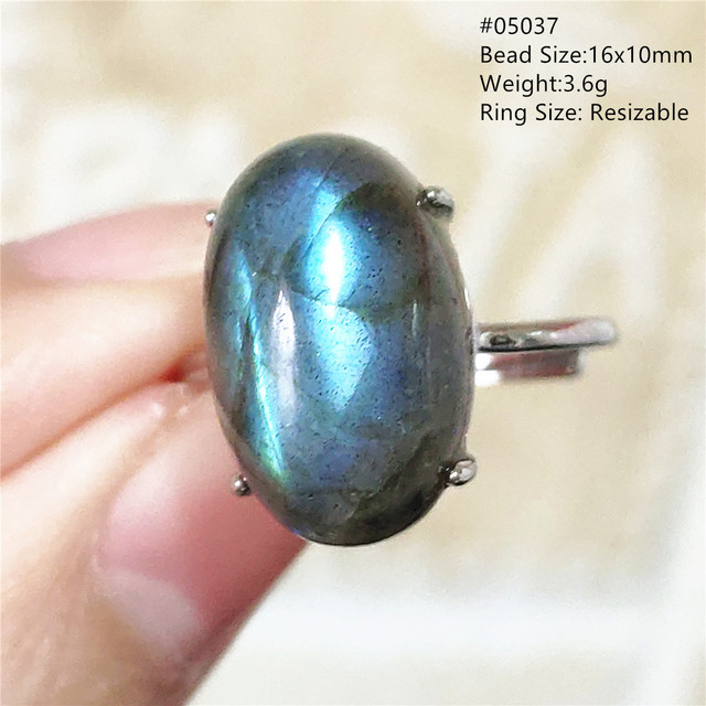 Pierre Silver - Prawdziwy naturalny labradoryt niebieski pierścień 925 Sterling Silver z regulacją światła - Wianko - 236