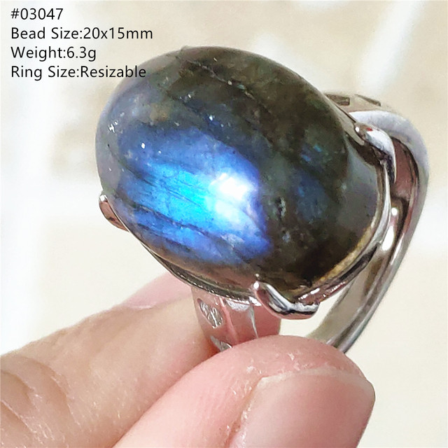 Pierre Silver - Prawdziwy naturalny labradoryt niebieski pierścień 925 Sterling Silver z regulacją światła - Wianko - 213