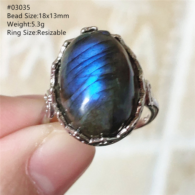 Pierre Silver - Prawdziwy naturalny labradoryt niebieski pierścień 925 Sterling Silver z regulacją światła - Wianko - 189