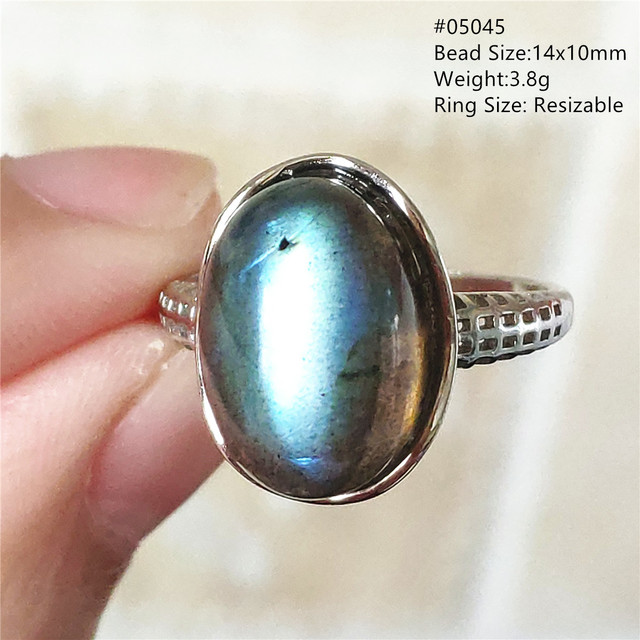 Pierre Silver - Prawdziwy naturalny labradoryt niebieski pierścień 925 Sterling Silver z regulacją światła - Wianko - 250