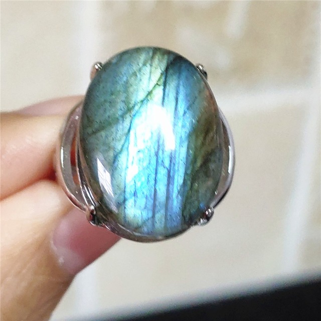 Pierre Silver - Prawdziwy naturalny labradoryt niebieski pierścień 925 Sterling Silver z regulacją światła - Wianko - 136