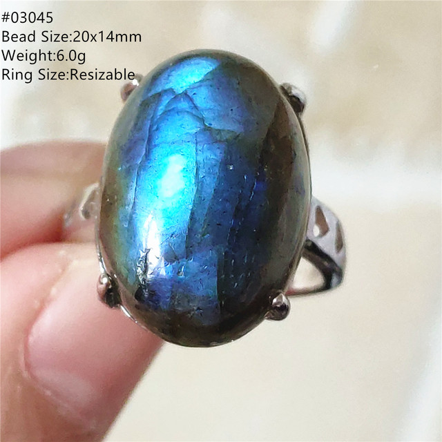 Pierre Silver - Prawdziwy naturalny labradoryt niebieski pierścień 925 Sterling Silver z regulacją światła - Wianko - 209