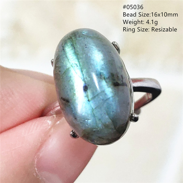 Pierre Silver - Prawdziwy naturalny labradoryt niebieski pierścień 925 Sterling Silver z regulacją światła - Wianko - 234