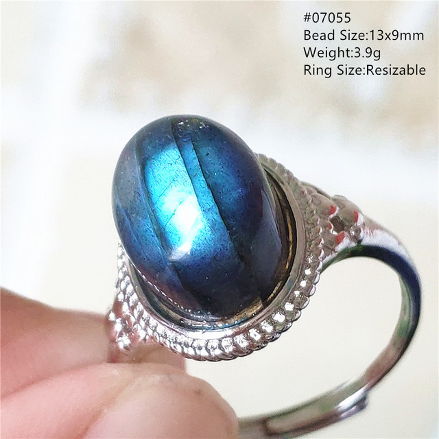 Pierre Silver - Prawdziwy naturalny labradoryt niebieski pierścień 925 Sterling Silver z regulacją światła - Wianko - 11