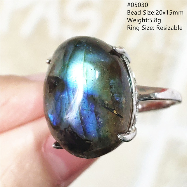 Pierre Silver - Prawdziwy naturalny labradoryt niebieski pierścień 925 Sterling Silver z regulacją światła - Wianko - 228