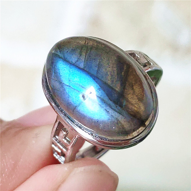 Pierre Silver - Prawdziwy naturalny labradoryt niebieski pierścień 925 Sterling Silver z regulacją światła - Wianko - 6