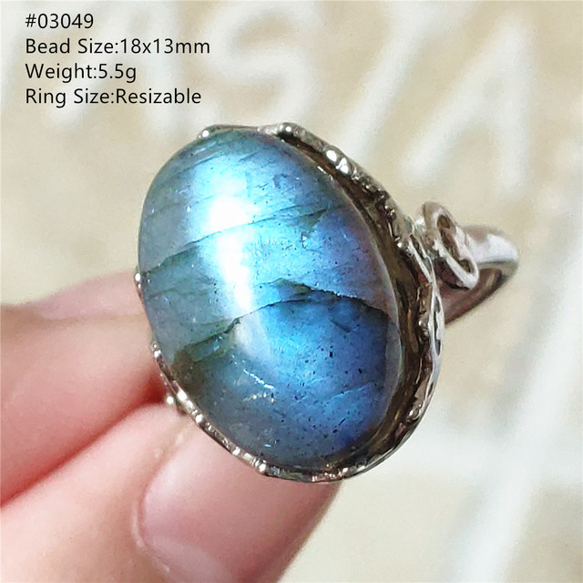 Pierre Silver - Prawdziwy naturalny labradoryt niebieski pierścień 925 Sterling Silver z regulacją światła - Wianko - 217