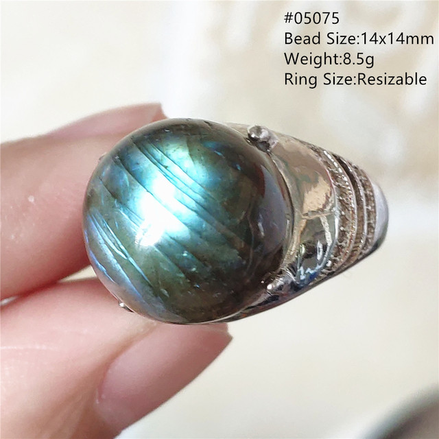 Pierre Silver - Prawdziwy naturalny labradoryt niebieski pierścień 925 Sterling Silver z regulacją światła - Wianko - 95