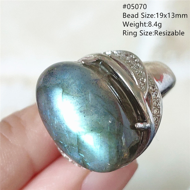 Pierre Silver - Prawdziwy naturalny labradoryt niebieski pierścień 925 Sterling Silver z regulacją światła - Wianko - 85
