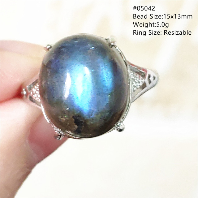 Pierre Silver - Prawdziwy naturalny labradoryt niebieski pierścień 925 Sterling Silver z regulacją światła - Wianko - 245