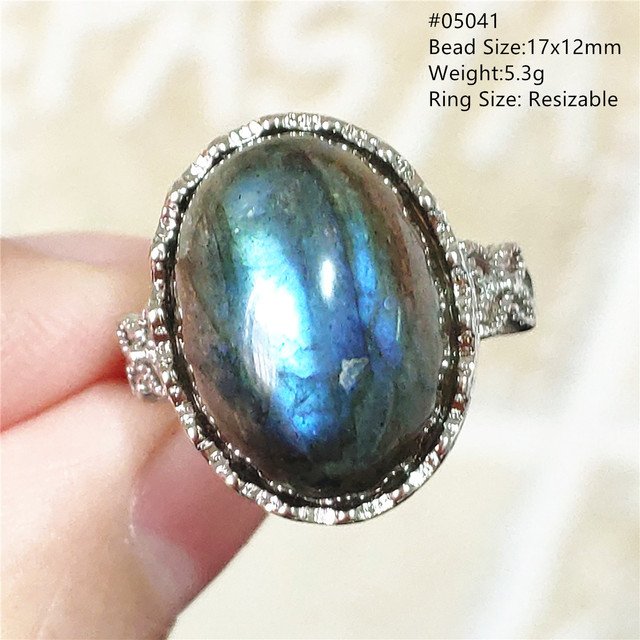 Pierre Silver - Prawdziwy naturalny labradoryt niebieski pierścień 925 Sterling Silver z regulacją światła - Wianko - 243