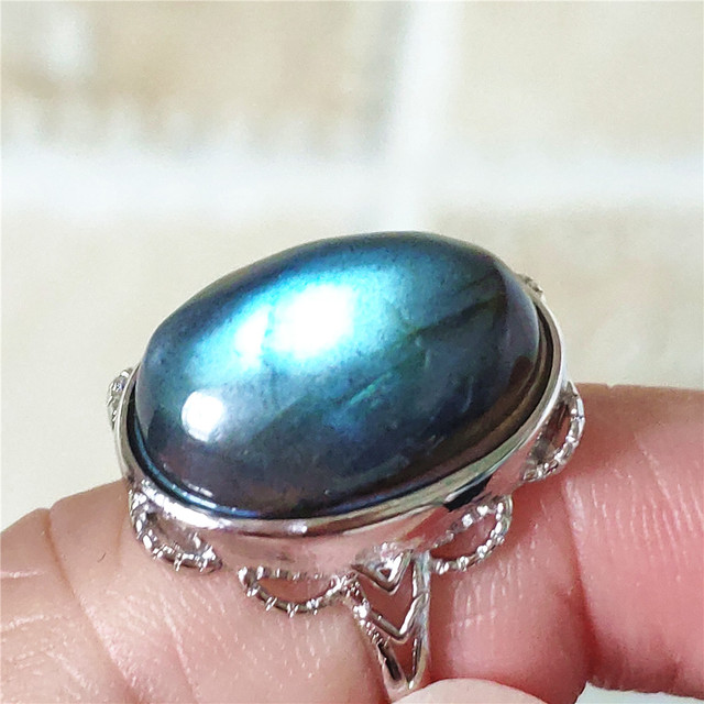 Pierre Silver - Prawdziwy naturalny labradoryt niebieski pierścień 925 Sterling Silver z regulacją światła - Wianko - 60