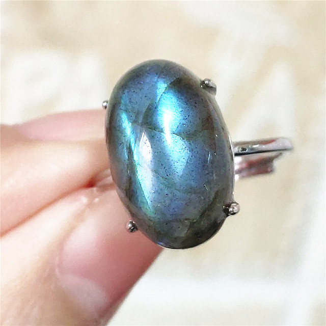 Pierre Silver - Prawdziwy naturalny labradoryt niebieski pierścień 925 Sterling Silver z regulacją światła - Wianko - 237