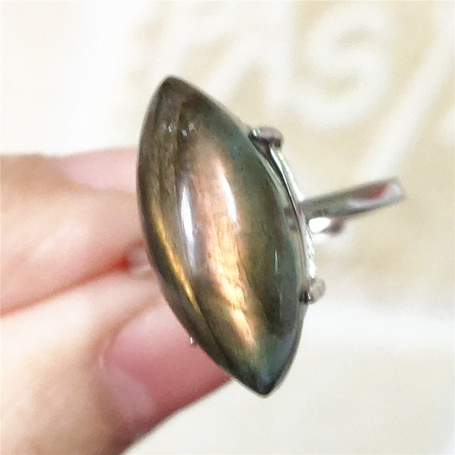 Pierre Silver - Prawdziwy naturalny labradoryt niebieski pierścień 925 Sterling Silver z regulacją światła - Wianko - 261
