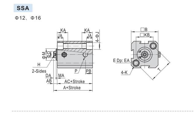 Seria cylindrów pneumatycznych jednostronnego działania SSA o otworze 25 suwów o średnicach 5 ~ 50mm (SSA25X20-S-B, SSA25X30-B, SSA25X50) - Wianko - 13