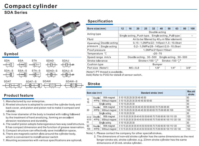 Seria cylindrów pneumatycznych jednostronnego działania SSA o otworze 25 suwów o średnicach 5 ~ 50mm (SSA25X20-S-B, SSA25X30-B, SSA25X50) - Wianko - 11