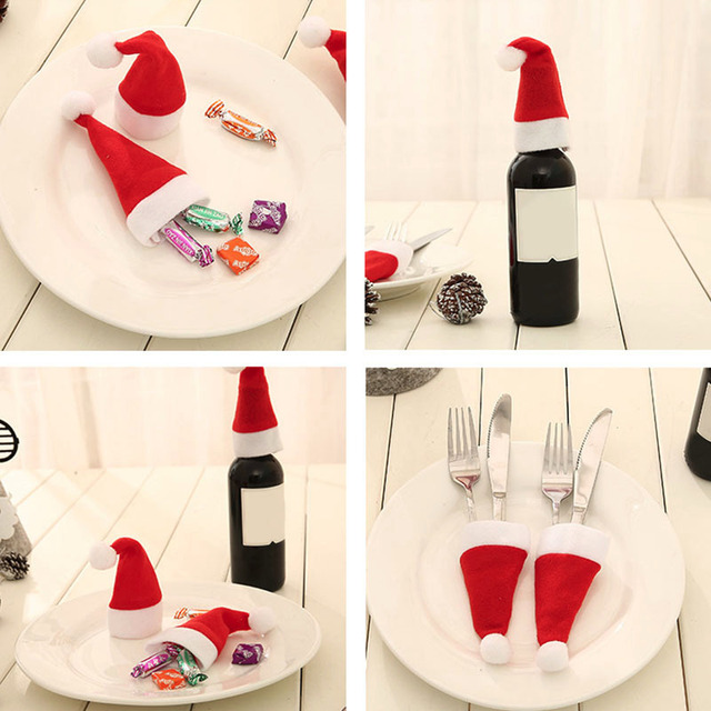 Zestaw 10 sztuk świątecznych czapek na sztućce i prezenty - uroczy widelec kieszonkowy, idealny do dekoracji stołu na Boże Narodzenie - Wianko - 9