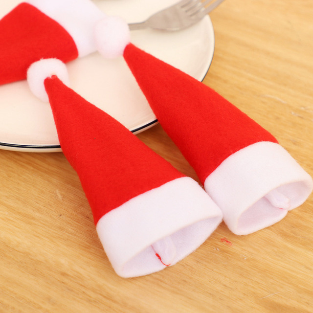 Zestaw 10 sztuk świątecznych czapek na sztućce i prezenty - uroczy widelec kieszonkowy, idealny do dekoracji stołu na Boże Narodzenie - Wianko - 4