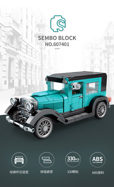 Klocki Sembo - Zestaw antycznych samochodów Vintage Model, budowlany, kreatywny, samochody miejskie, moc prędkości, technika wyścigowa - Wianko - 9