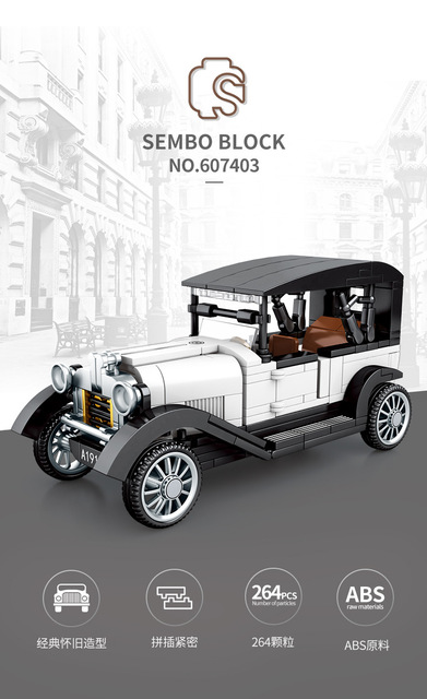 Klocki Sembo - Zestaw antycznych samochodów Vintage Model, budowlany, kreatywny, samochody miejskie, moc prędkości, technika wyścigowa - Wianko - 25